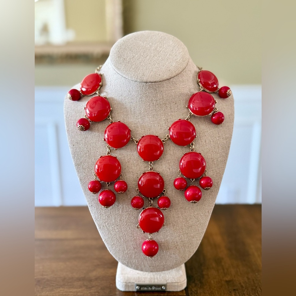 J Crew Red Bubble Statement Necklace